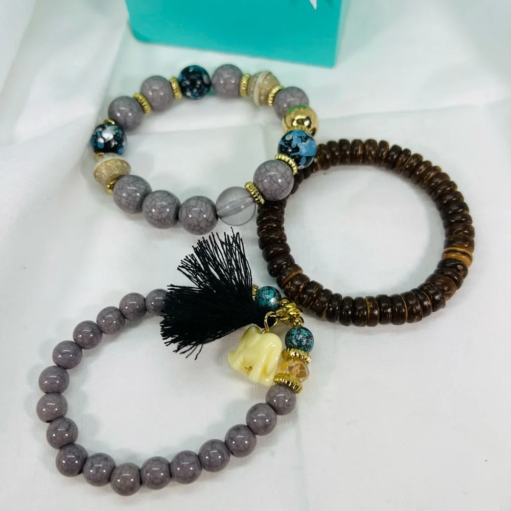 Bohemian Earthy Bracelet Stack 3 Piece Set